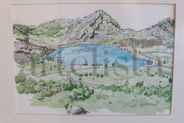 Lago Enol, Covadonga Acuarela Papel Paisaje