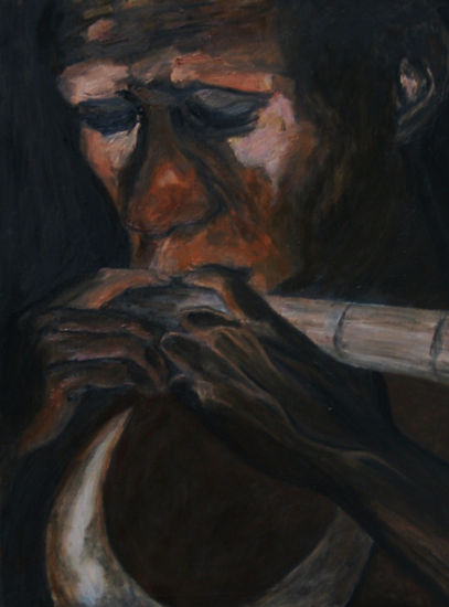 Aborigen tocando Oil Canvas Portrait