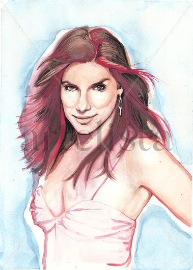 SANDRA BULLOCK Acuarela Papel Retrato