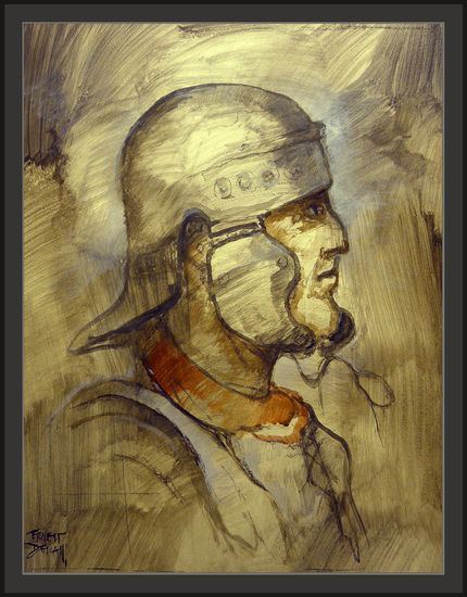 LEGIONARIO-ROMANO-PINTURA-SOLDADOS-HISTORIA-RETRATOS-PINTOR-ERNEST DESCALS Óleo Cartulina Retrato