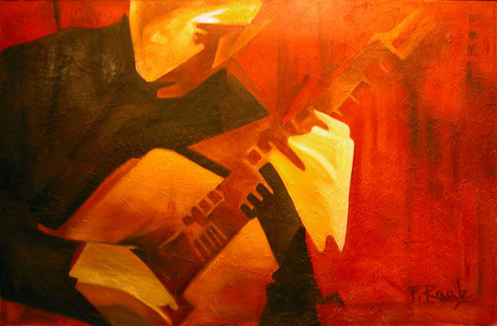 Guitarreando Mixed media Canvas Figure Painting