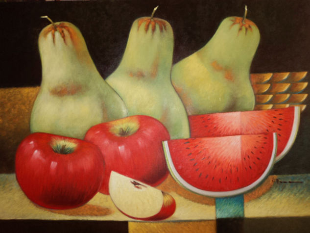 ...PERAS Y MANZANAS... Oil Canvas Still Life Paintings