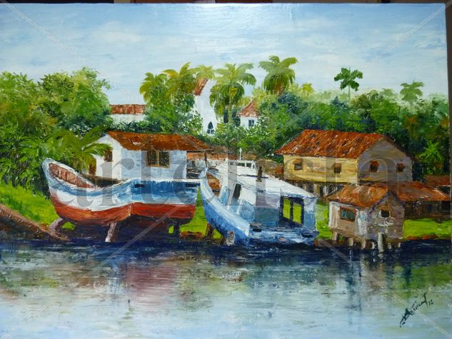 Marina de Bluefields XII Oil Canvas Marine Painting