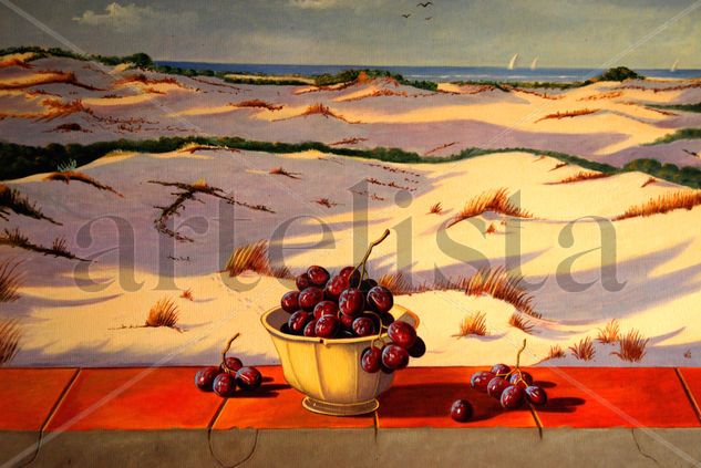 Dunas de Doñana con uvas. Oil Canvas Still Life Paintings