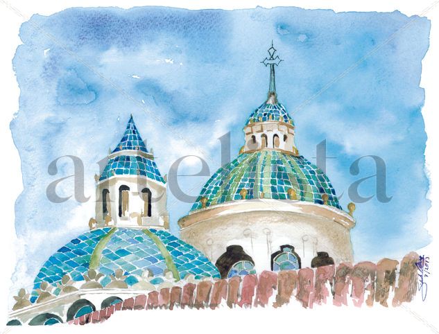 Cúpulas de la Iglesia de la Compañía Watercolour Card Landscaping