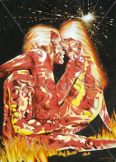 Amor en llamas Mixed media Canvas Nude Paintings