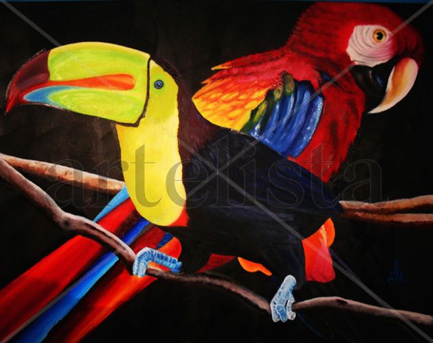 Tucán y Guacamaya Óleo Lienzo Animales