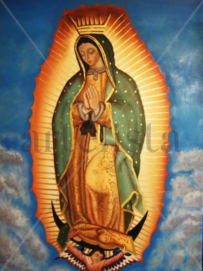 Virgen de Guadalupe Óleo Lienzo Figura