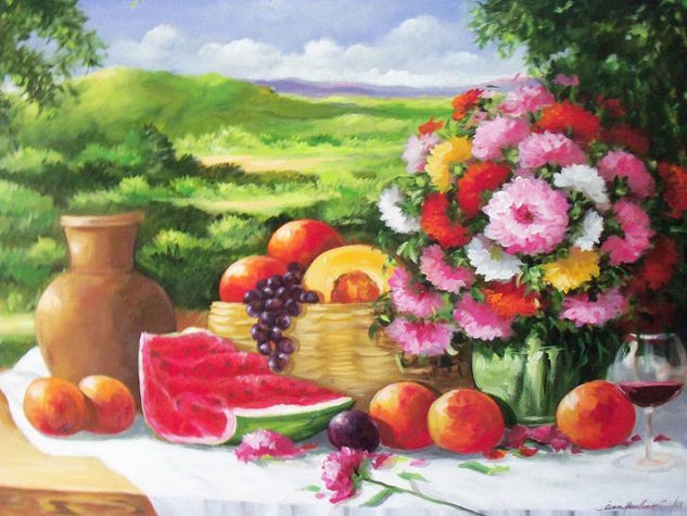 Bodegones en el campo Acrylic Textile Still Life Paintings