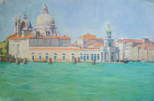 Punta della Dogana e la Salute Óleo Cartulina Paisaje