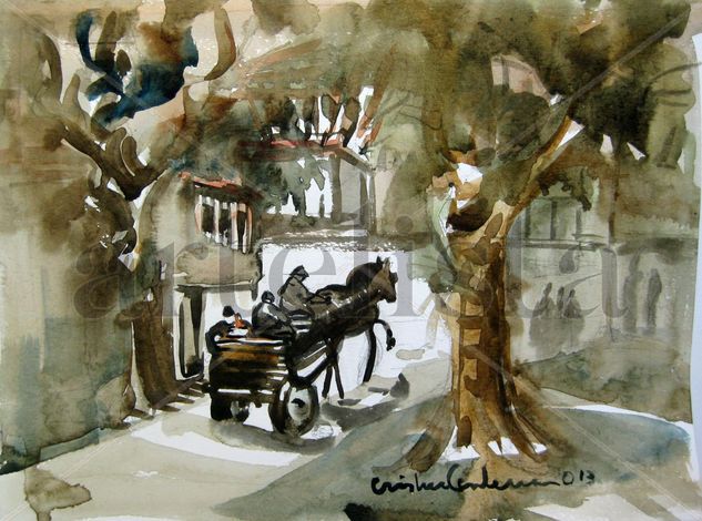 Carro camino a casa Watercolour Paper Animals