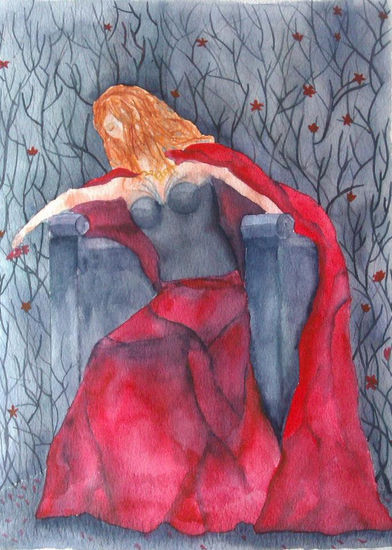 Valquiria en trono Watercolour Paper Figure Painting