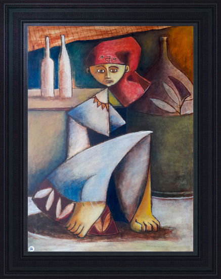 Ref.: TR-FS006 "Figura con Sombrero Rojo" Oil Canvas Figure Painting