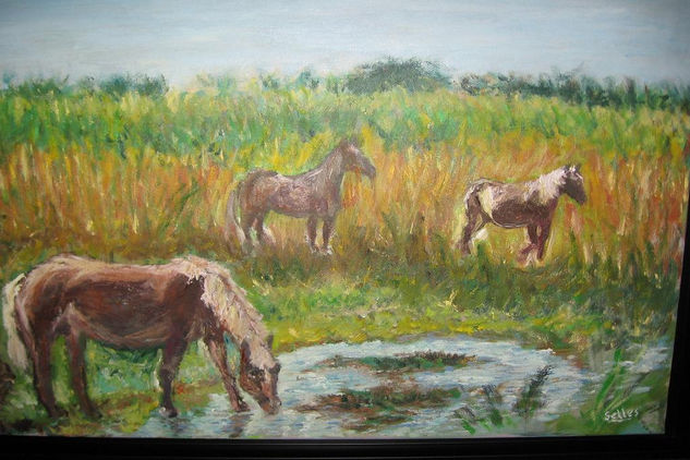 caballos en el delta Óleo Lienzo Paisaje