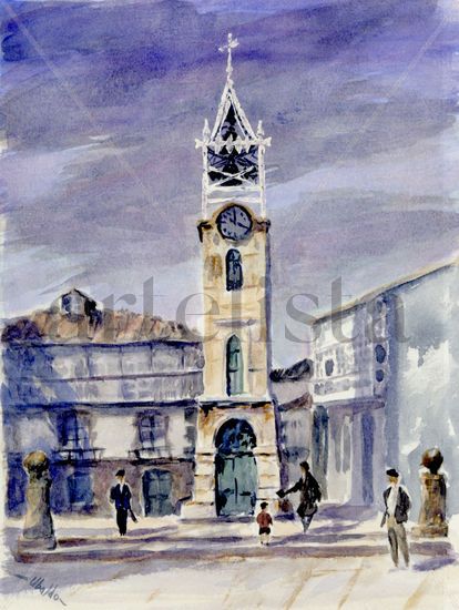 La plaza del reloj Watercolour Paper Landscaping