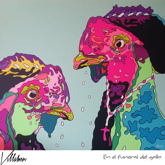 EN EL FUNERAL DEL GALLO - CARLOS VILLABON Acrylic Canvas Animals