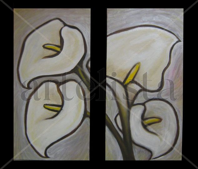 Alcatraces en fondo blanco Oil Canvas Floral Painting