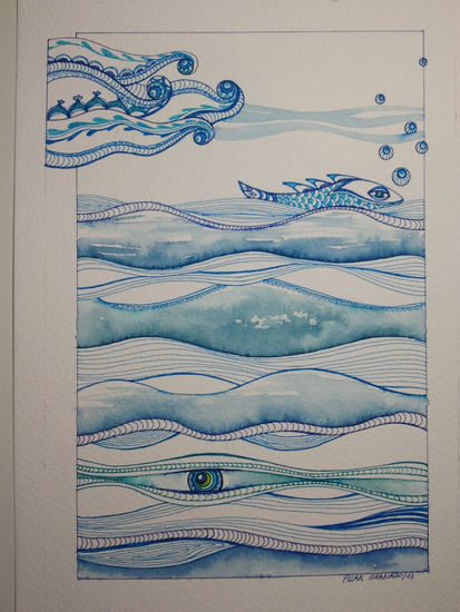 Ojos profundos Watercolour Paper Marine Painting