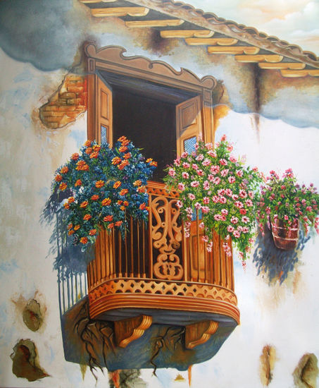 VENTANA COLONIAL. Oil Canvas Figure Painting