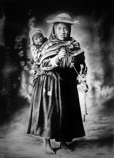 Campesina de Queromarca con niño Carboncillo