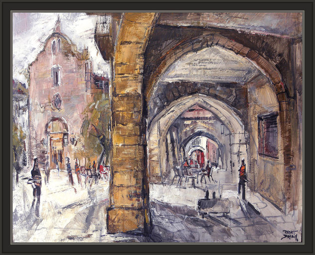 SANAHUJA-PINTURA-PAISAJES-PLAZA-PUEBLO-OLEOS-PINTOR-ERNEST DESCALS