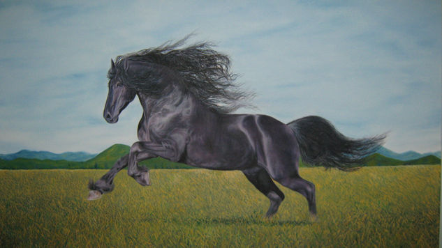 caballo frison en libertad Oil Canvas Animals