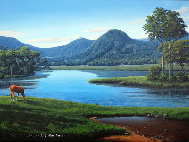 Pastando junto al lago Acrylic Canvas Landscaping