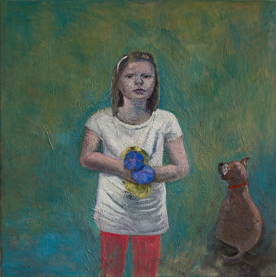 Retrato de una niña con perro Óleo Lienzo Retrato