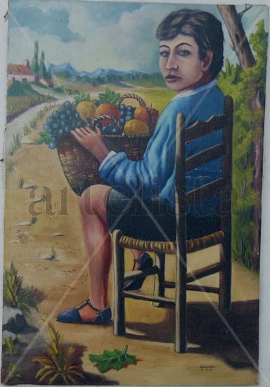 NIÑO CON FRUTAS Oil Canvas Figure Painting