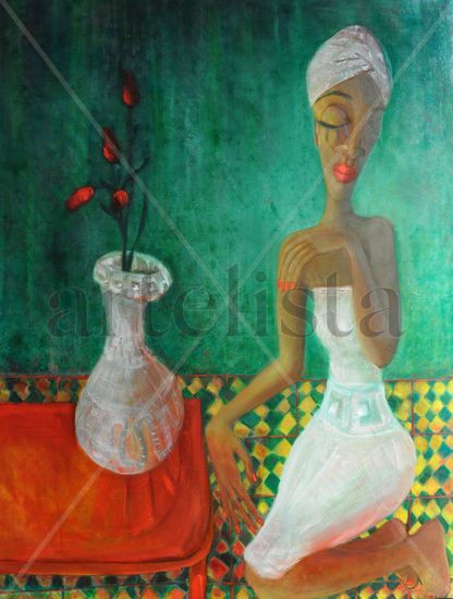 Gran africana Oil Textile Figure Painting