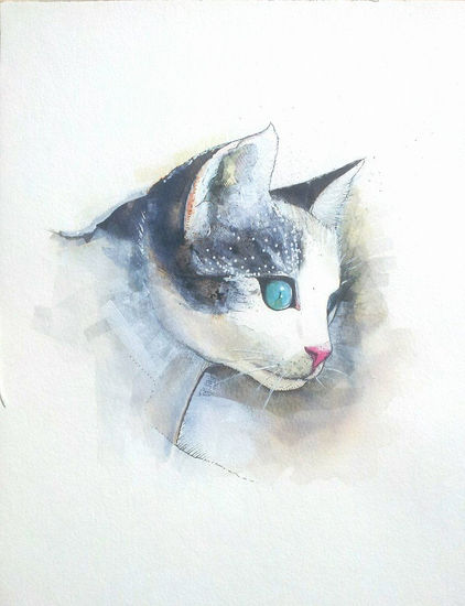 Caturday Cat I Mixed media Paper Animals