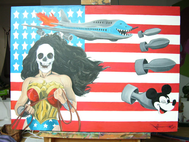 American Wonder Woman and Mikey Bom Oil Canvas Figure Painting