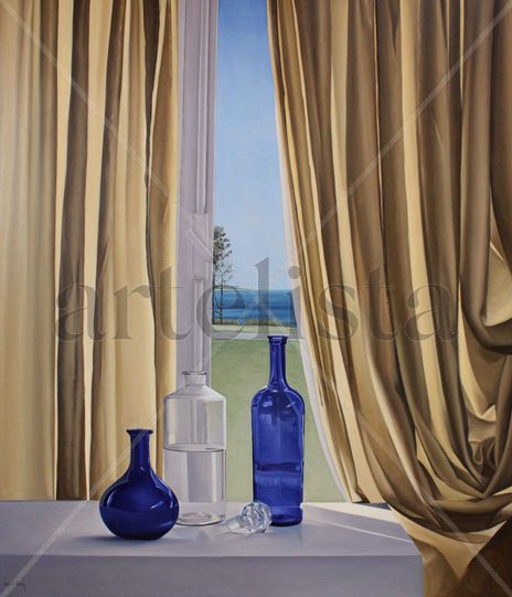 "Botellas y paisaje"