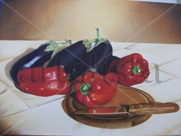 Ajíes y berenjenas Oil Canvas Still Life Paintings