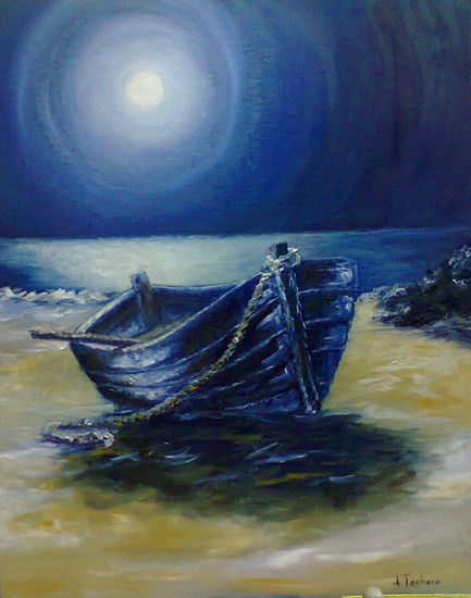 serie lunas y botes Oil Others Marine Painting