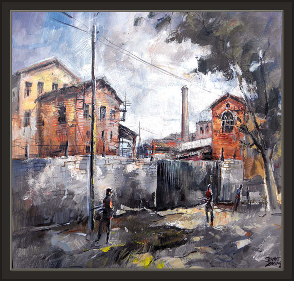 FABRICAS-ANTIGUAS-SANT JOAN DE VILATORRADA-PINTURA-PAISAJE-CUADROS-OLEOS-PINTOR-ERNEST DESCALS Oil Canvas Landscaping