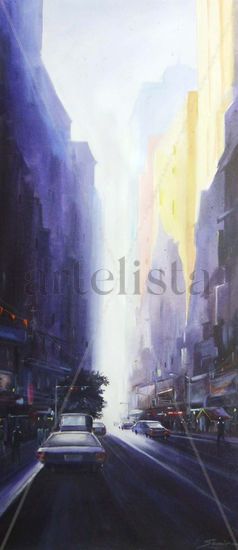 City street at early morning Acrylic Canvas Landscaping