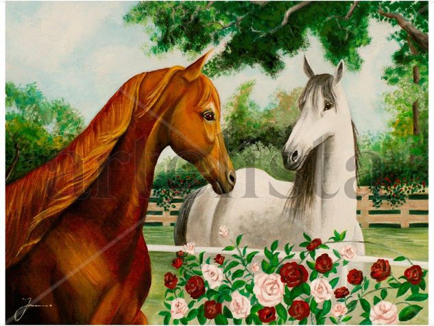 Pareja romántica de caballos Oil Panel Animals