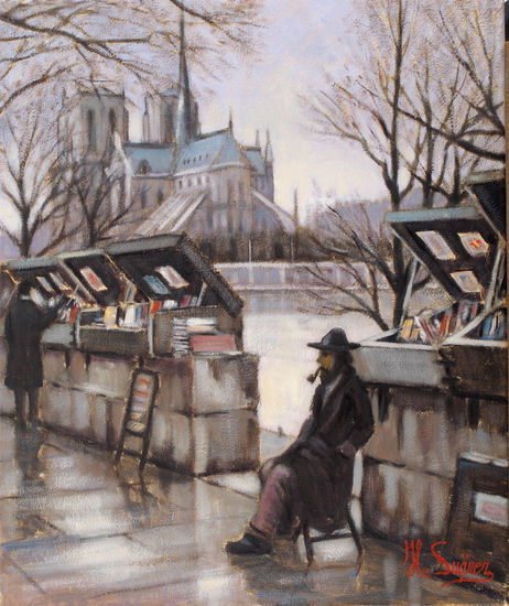 PARIS.- EL VIEJO BOUQUINISTE Óleo Lienzo Paisaje