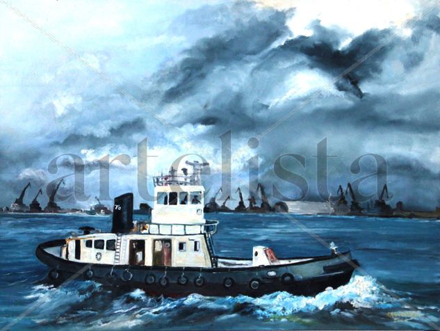 Dieter Henker Oil Panel Marine Painting