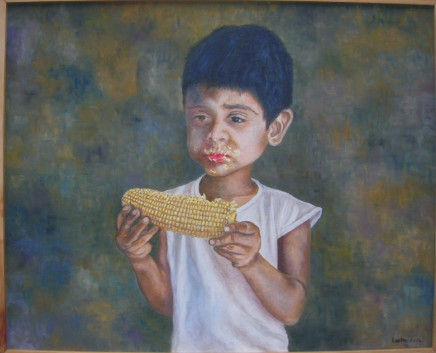 Comiendo choclo Oil Canvas Portrait