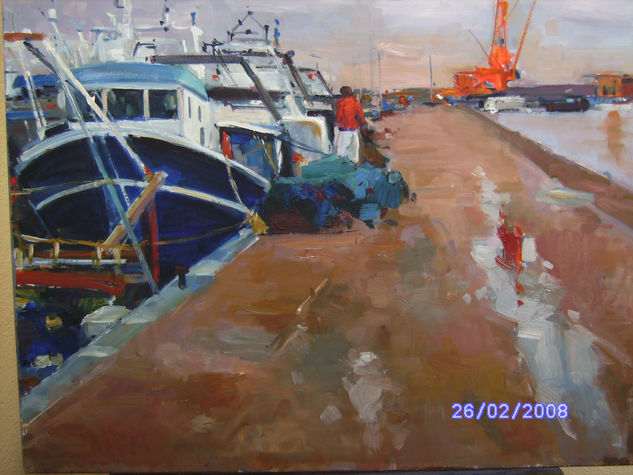 Port Palamos Oil Canvas Marine Painting