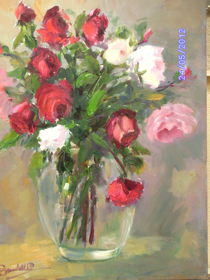 Boqued of Roses Oil Textile Floral Painting