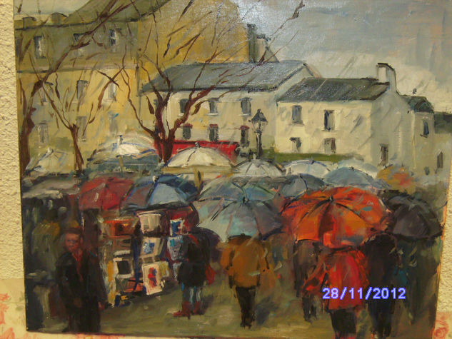 Paris with Rain Oil Textile Landscaping