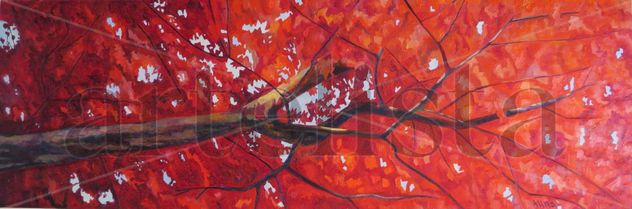 Alcanzando el cielo, oleo sobre tela, 50×150 cm