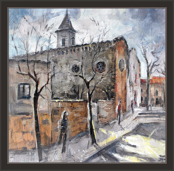 SANT JULIA DE VILATORTA-PINTURA-PAISAJES-IGLESIA-MEDIEVAL-CUADROS-PINTOR-ERNEST DESCALS Oil Canvas Landscaping