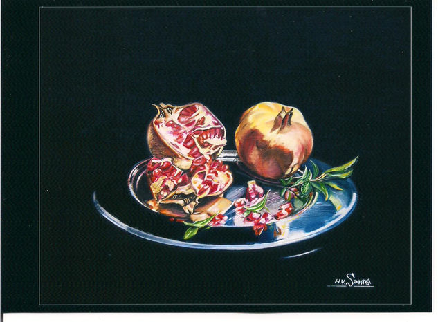 granada en plato de inox Oil Panel Still Life Paintings