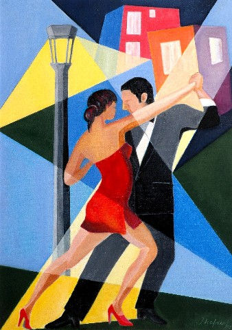 Vuelta de Rocha, Color Tango Oil Textile Figure Painting