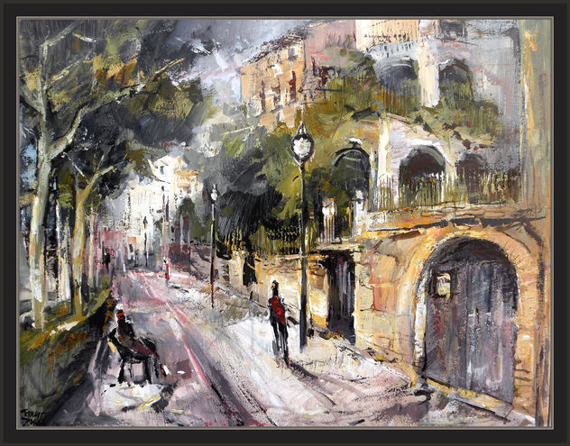 CASAS Y CALLES DE SOLSONA-PINTURA-PAISAJE-CUADROS-PINTOR-ERNEST DESCALS