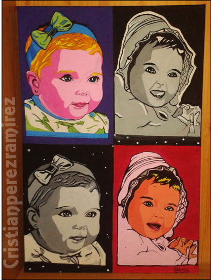 Pop Art ''pitufina'' Gouache Canvas Portrait